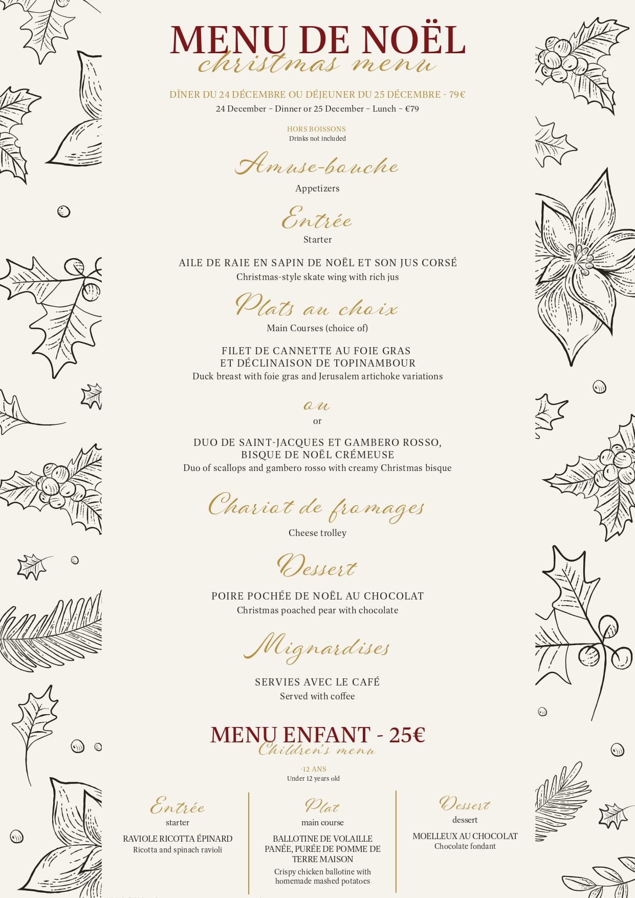 Christmas Menu at the Bistronomique Beach Restaurant – Hôtel Royalmar<br>Menu de Noël du restaurant Bistronomique Beach - Hôtel Royalmar