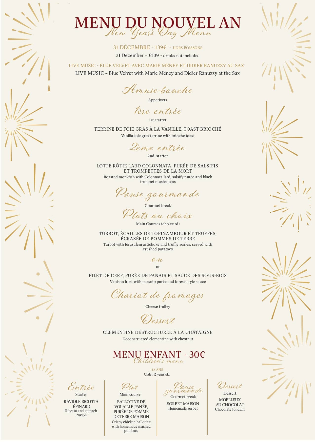 New Year’s Eve Menu at the Bistronomique Beach Restaurant – Hôtel Royalmar
